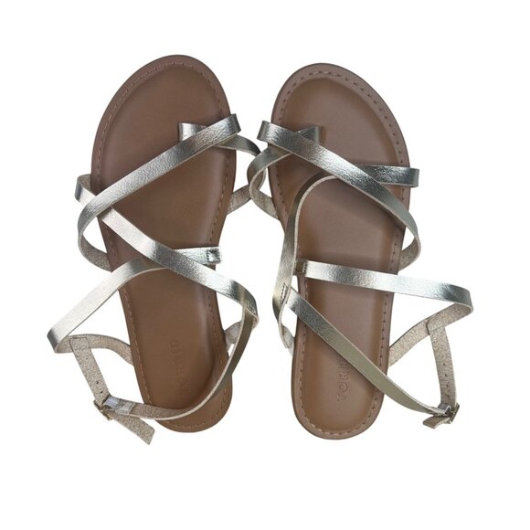 Torrid Metallic Silver Strappy Sandals With Adjustable Ankle Strap Size 8.5WW - Picture 7 of 7